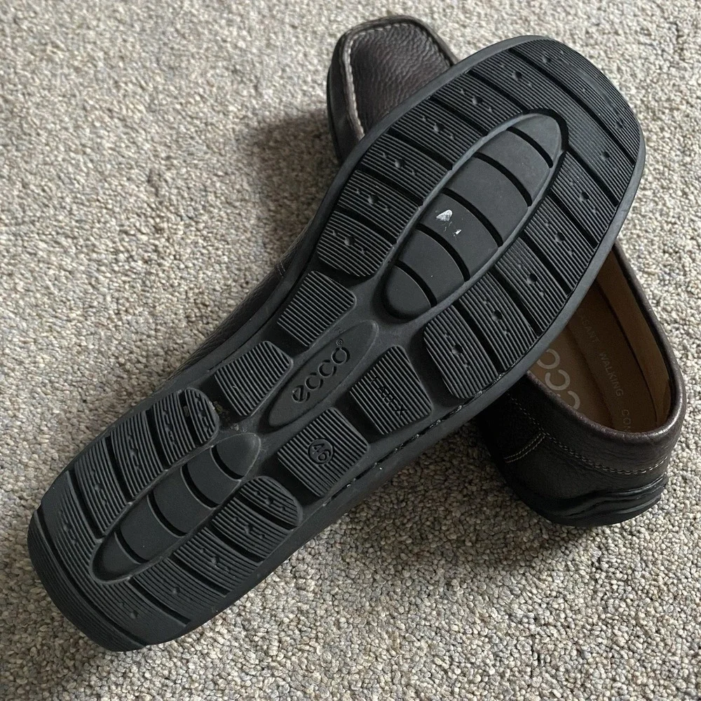 Ecco Driving Loafers Moccasins Men Sz 12  EU 46 Brown Pebbled Leather Comfort